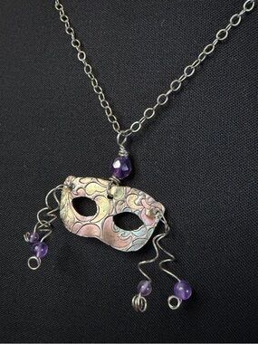 Copper Amethyst Sterling Silver Mardi Gras Masquerade Artisan Necklace